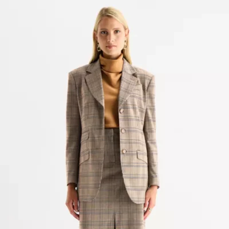 Worthington Womens Plaid Regular Fit Blazer