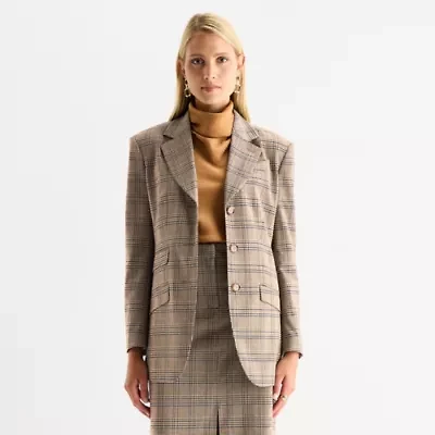 Worthington Womens Plaid Regular Fit Blazer