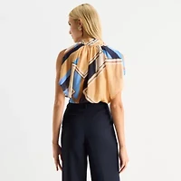 Worthington Womens Split Tie Neck Short Sleeve Blouse