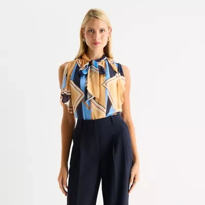 Worthington Womens Mock Neck Short Sleeve Blouse