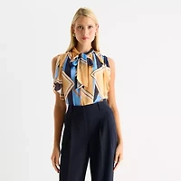 Worthington Womens Split Tie Neck Short Sleeve Blouse