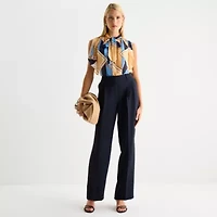 Worthington Womens Split Tie Neck Short Sleeve Blouse