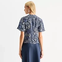Worthington Womens Short Sleeve Blouse