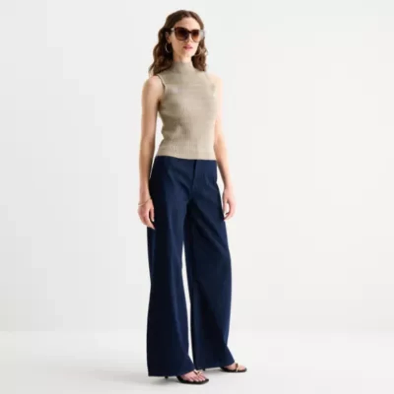 Worthington Womens Mock Neck Sleeveless Pullover Sweater