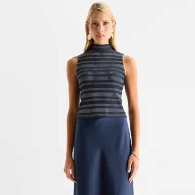 Worthington Womens Mock Neck Sleeveless Pullover Sweater
