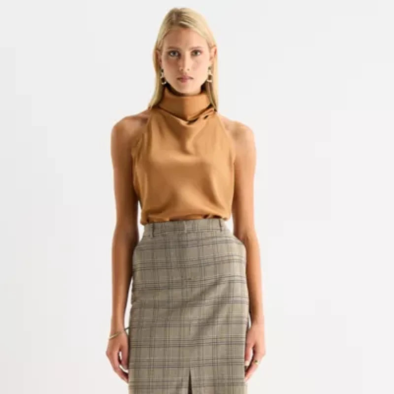 Worthington Womens Sleeveless Mock Neck Top