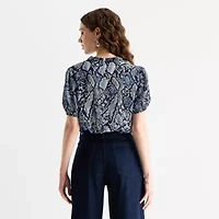Worthington Womens V Neck Short Sleeve Blouse