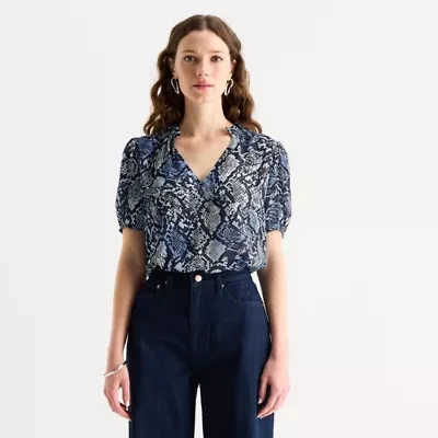 Worthington Womens V Neck Short Sleeve Blouse