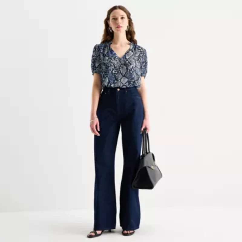 Worthington Womens V Neck Short Sleeve Blouse