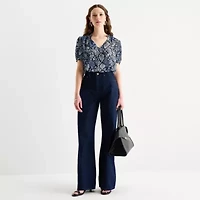 Worthington Womens V Neck Short Sleeve Blouse