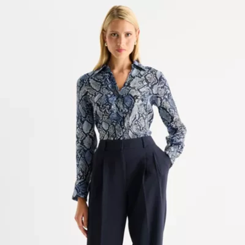 Worthington Womens Long Sleeve Blouse