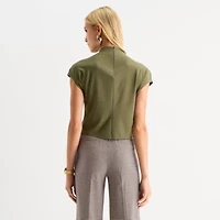 Worthington Womens Short Sleeve Mock Neck Top