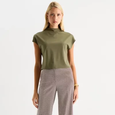 Worthington Womens Short Sleeve Mock Neck Top