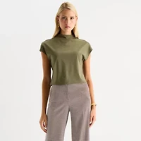 Worthington Womens Short Sleeve Mock Neck Top