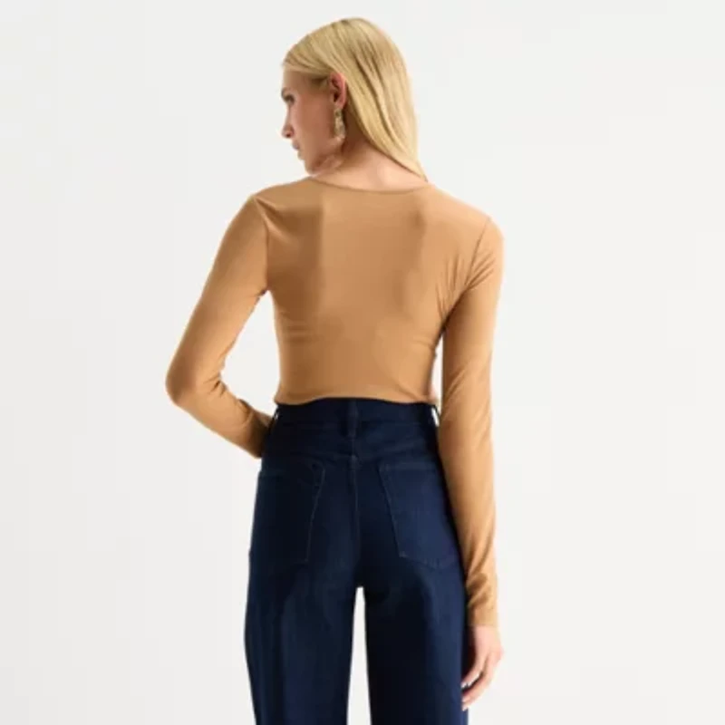 Worthington Womens Crew Neck Long Sleeve Blouse