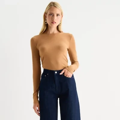 Worthington Womens Crew Neck Long Sleeve Blouse