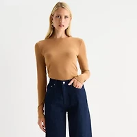 Worthington Womens Crew Neck Long Sleeve Blouse