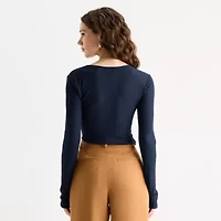 Worthington Womens Crew Neck Long Sleeve Blouse