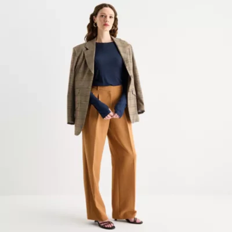 Worthington Womens Crew Neck Long Sleeve Blouse