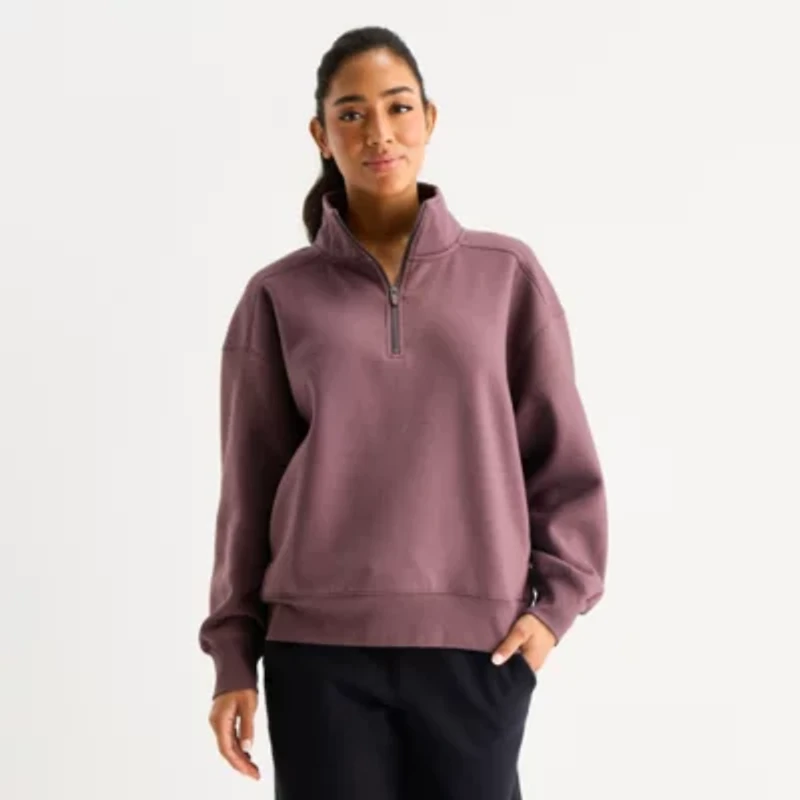 Xersion Womens Mock Neck Long Sleeve Active Quarter-Zip Pullover