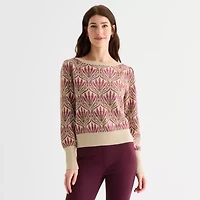 St. John's Bay Womens Boat Neck Long Sleeve Sweater