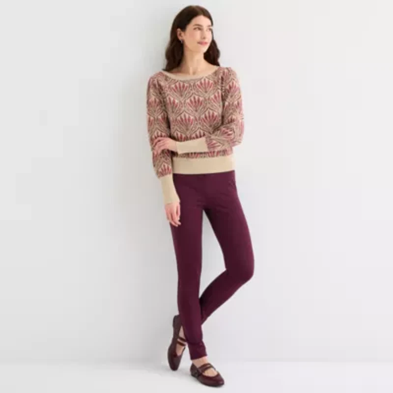 St. John's Bay Womens Boat Neck Long Sleeve Sweater