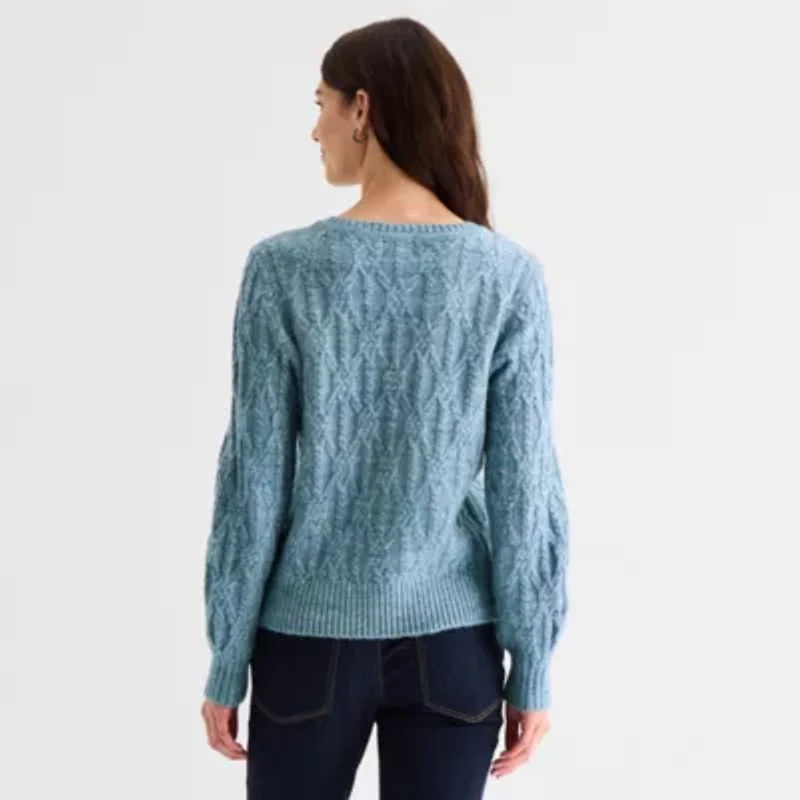 St. John's Bay Womens V Neck Long Sleeve Pullover Sweater