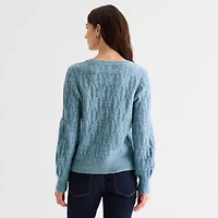 St. John's Bay Womens V Neck Long Sleeve Pullover Sweater