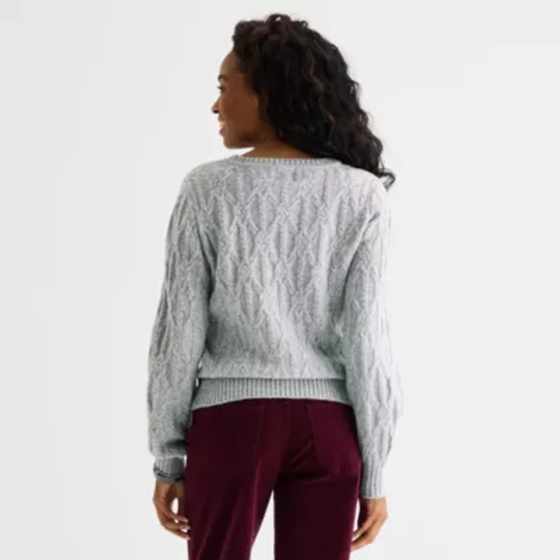 St. John's Bay Womens V Neck Long Sleeve Pullover Sweater