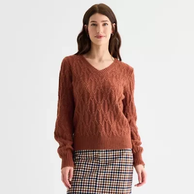 St. John's Bay Womens V Neck Long Sleeve Pullover Sweater