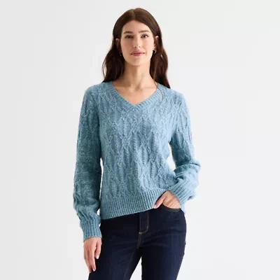 St. John's Bay Womens V Neck Long Sleeve Pullover Sweater