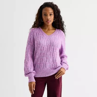 St. John's Bay Womens V Neck Long Sleeve Pullover Sweater