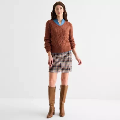 St. John's Bay Womens V Neck Long Sleeve Pullover Sweater