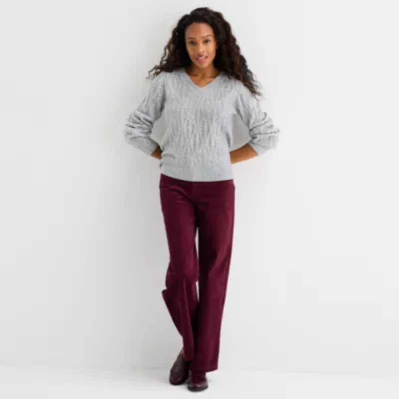 St. John's Bay Womens V Neck Long Sleeve Pullover Sweater