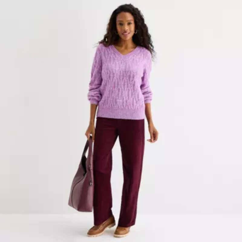 St. John's Bay Womens V Neck Long Sleeve Pullover Sweater