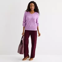 St. John's Bay Womens V Neck Long Sleeve Pullover Sweater