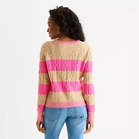 St. John's Bay Womens Crew Neck Long Sleeve Striped Pullover Sweater