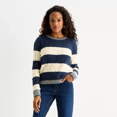 St. John's Bay Womens Crew Neck Long Sleeve Striped Pullover Sweater
