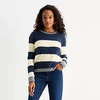 St. John's Bay Womens Crew Neck Long Sleeve Striped Pullover Sweater
