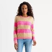 St. John's Bay Womens Crew Neck Long Sleeve Striped Pullover Sweater