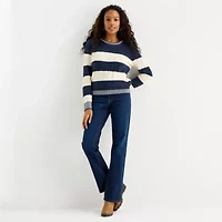 St. John's Bay Womens Crew Neck Long Sleeve Striped Pullover Sweater