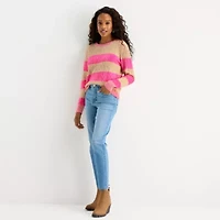 St. John's Bay Womens Crew Neck Long Sleeve Striped Pullover Sweater