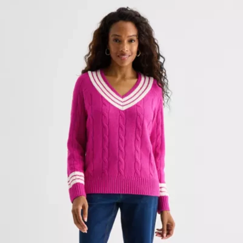 St. John's Bay Womens V Neck Long Sleeve Pullover Sweater