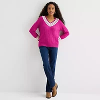 St. John's Bay Womens V Neck Long Sleeve Pullover Sweater