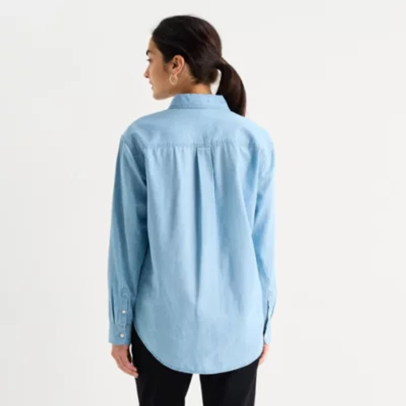 St. John's Bay Womens Long Sleeve Regular Fit Button-Down Shirt