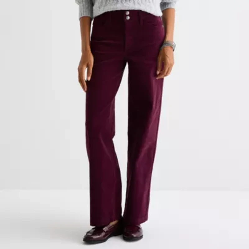 St. John's Bay Womens Mid Rise Wide Leg Corduroy Pant