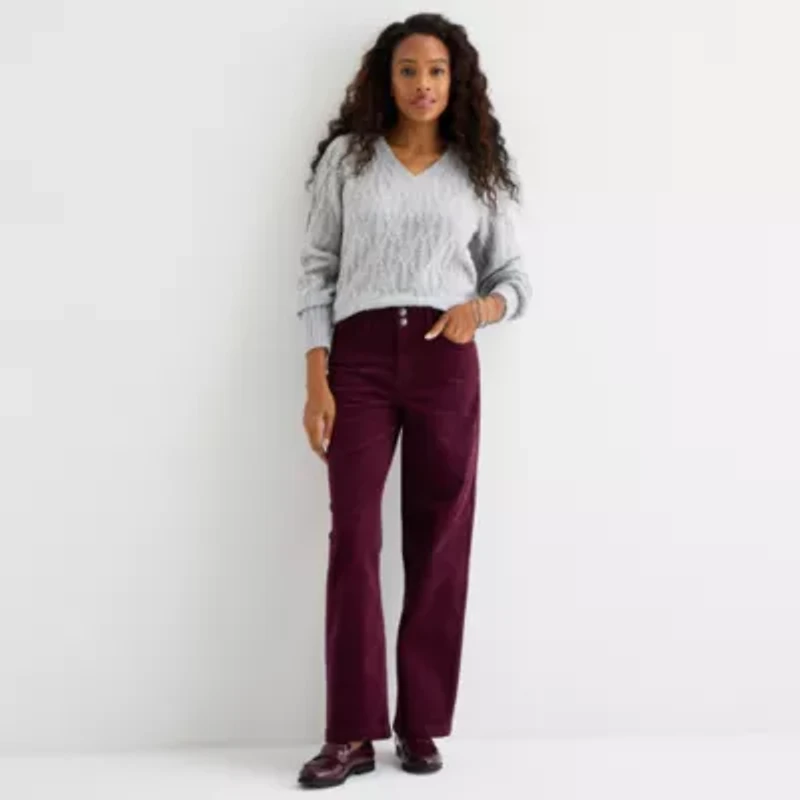 St. John's Bay Womens Mid Rise Wide Leg Corduroy Pant