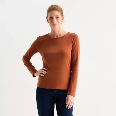 Liz Claiborne Womens Crew Neck Long Sleeve T-Shirt