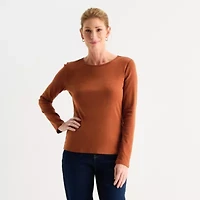 Liz Claiborne Womens Crew Neck Long Sleeve T-Shirt