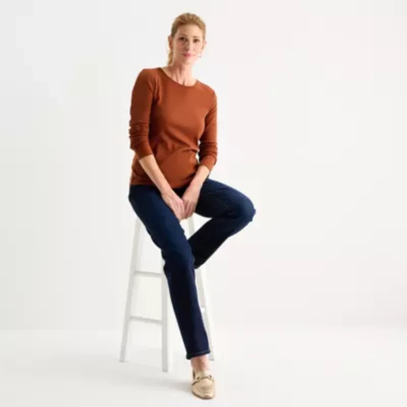 Liz Claiborne Womens Crew Neck Long Sleeve T-Shirt